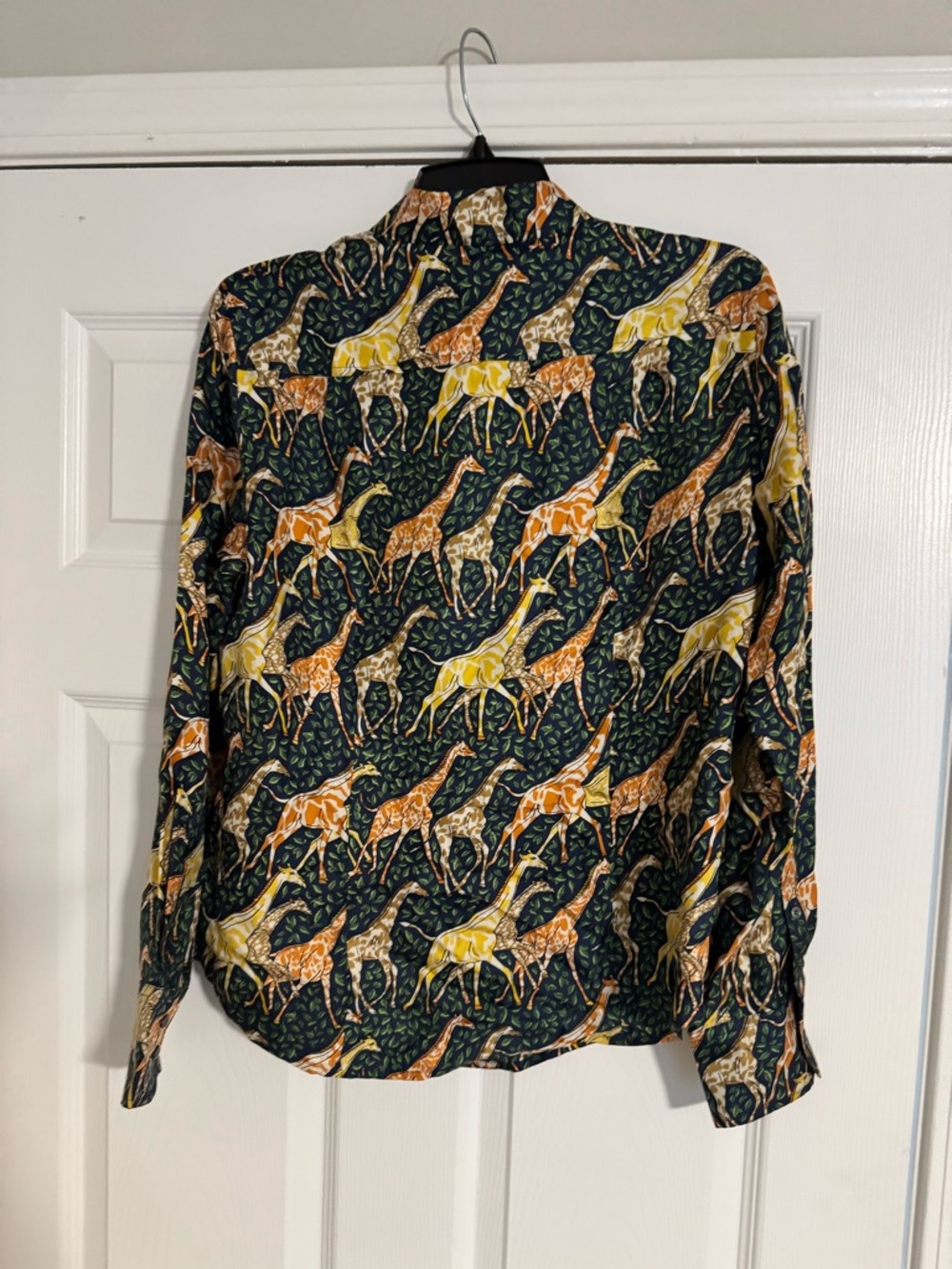 J. Crew Giraffe Print Button-Down silk Shirt - Green, Yellow, Orange - Picture 2 of 3
